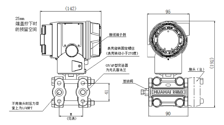 智能压力变送器产品外形尺寸